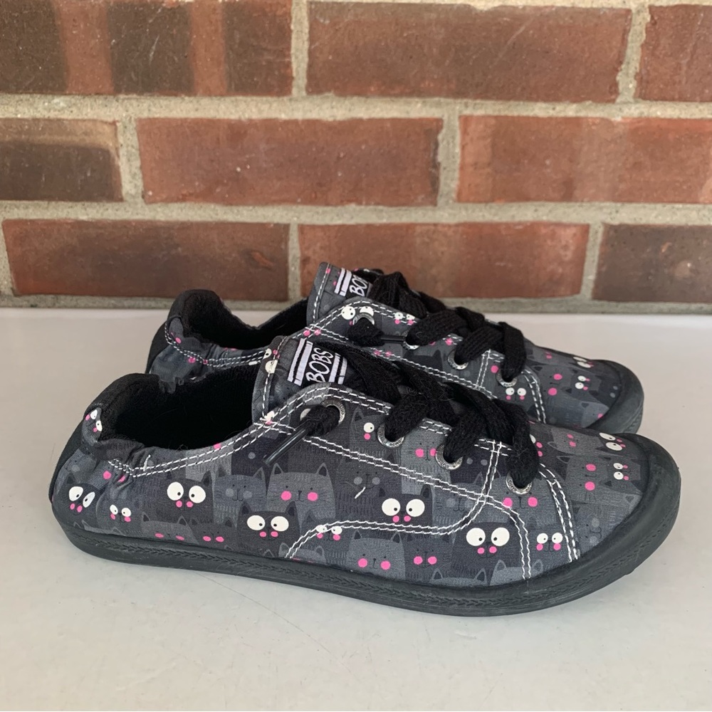 BOBS Skechers Beach Bingo Kitty Cat Slip On Grey Sneakers Women’s US 6 M - Picture 1 of 8